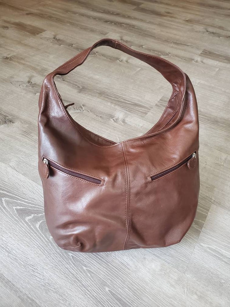 Aly Casual Fashion Bags Brown Leather Hobo Bag w Pockets Everyday Hobos Women Purses Handmade Purses and Bags Stylish Handbags