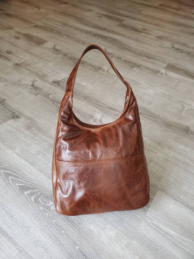 Distressed Leather Hobo Bag Woman Handbag Casual Rustic | Etsy