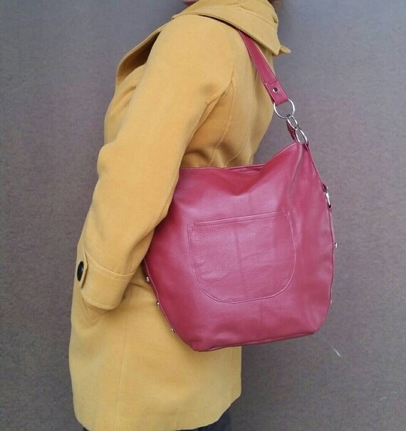 Hobo Leather Bag Red Leather purse Hobo Handbag Woman Bags | Etsy
