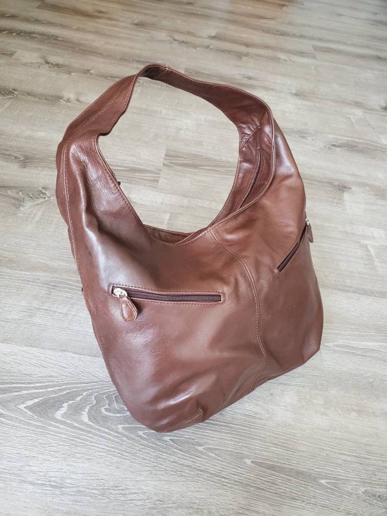 Aly Casual Fashion Bags Brown Leather Hobo Bag w Pockets Everyday Hobos Women Purses Handmade Purses and Bags Stylish Handbags