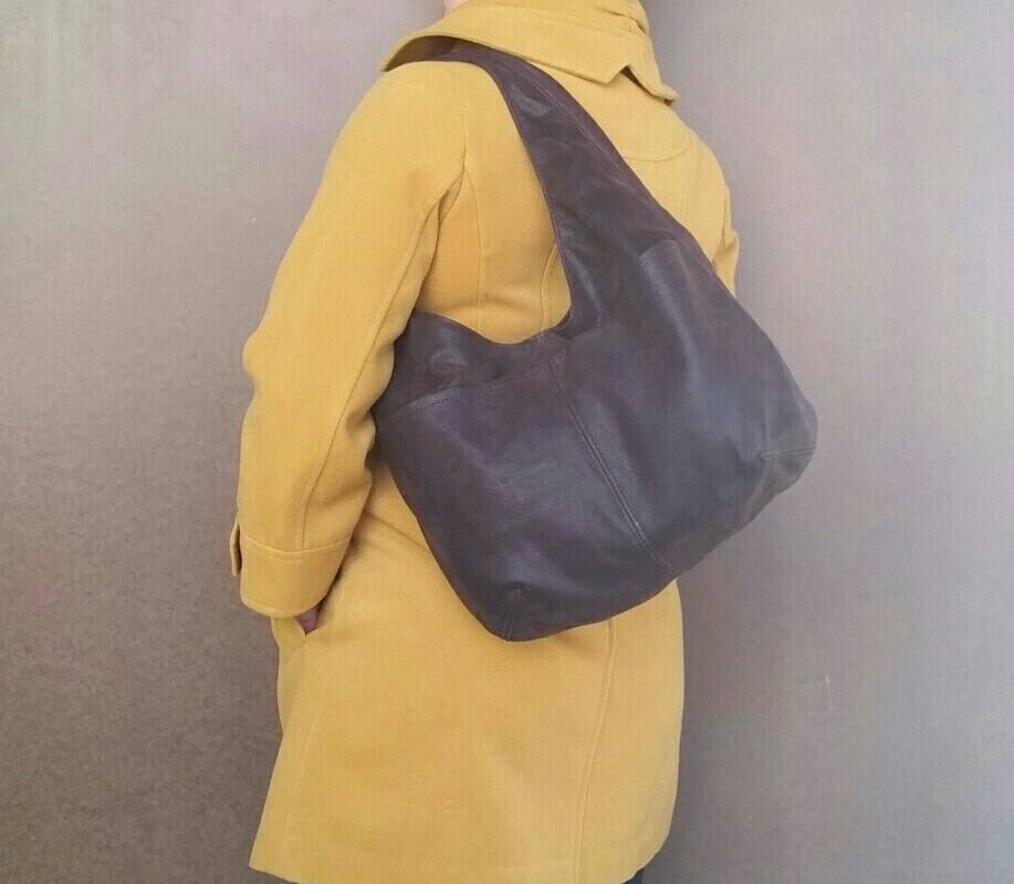 Brown Leather Hobo Bag With Pockets Fashion Handbag Shoulder | Etsy