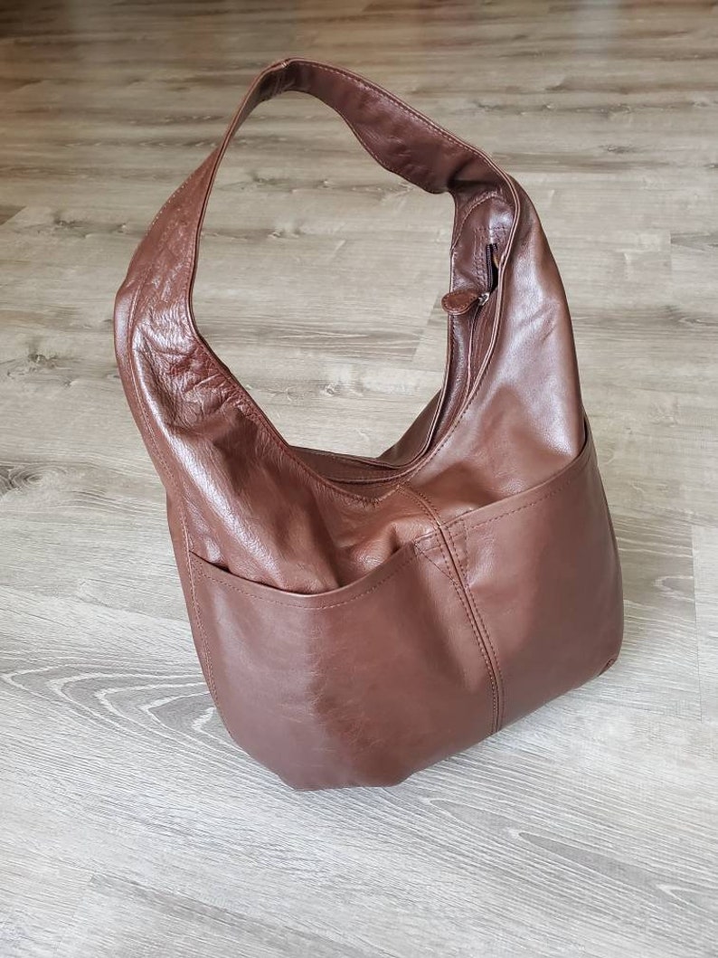 Aly Casual Fashion Bags Brown Leather Hobo Bag w Pockets Everyday Hobos Women Purses Handmade Purses and Bags Stylish Handbags