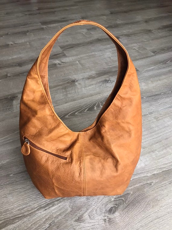 Brown Leather Hobo Bag w Pockets Women Shoulder Handbags | Etsy