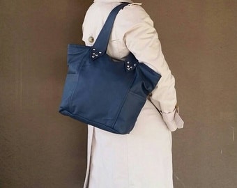 Blue Leather Purse - Women's Bag - Casual Shoulder Handbag - Gift for Her - Ana