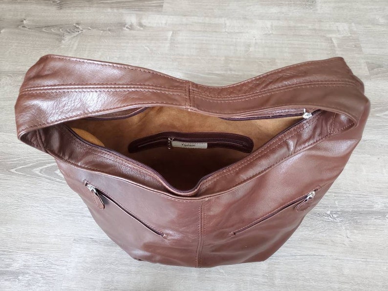 Aly Casual Fashion Bags Brown Leather Hobo Bag w Pockets Everyday Hobos Women Purses Handmade Purses and Bags Stylish Handbags