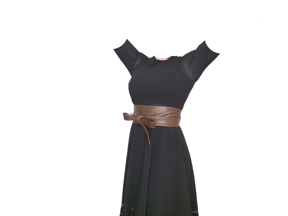 Brown Leather Obi Belt, Dress Wrap Wide Belts, Women Accessories