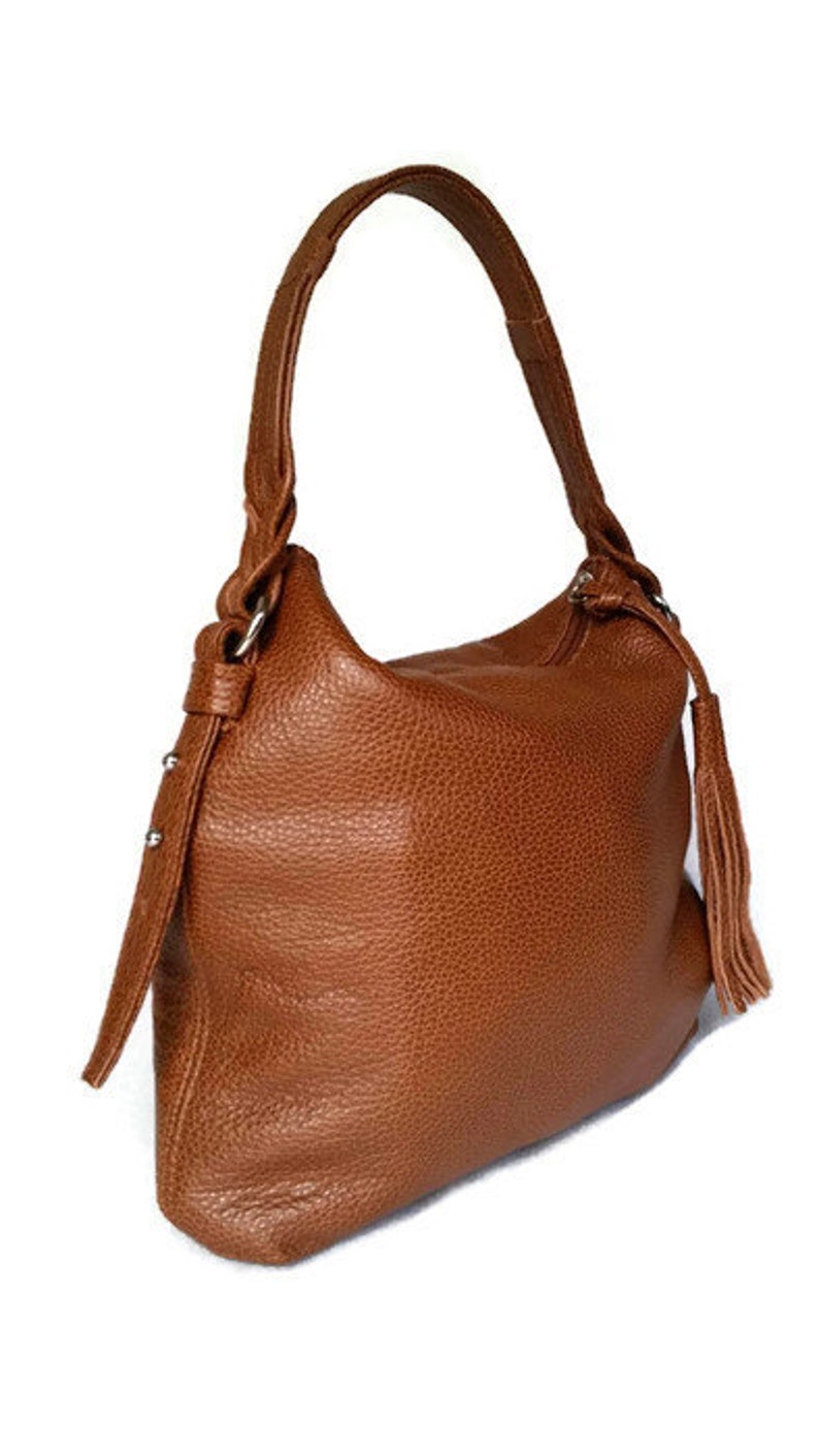 Brown Leather Bag Trendy Shoulder Handbag with Tassel Etsy