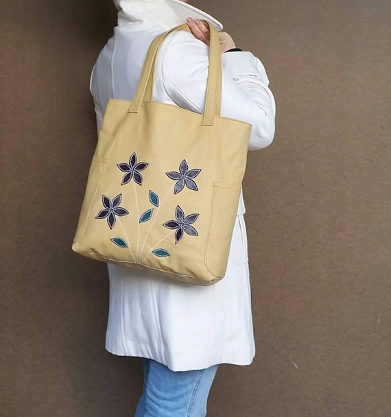 cream leather tote