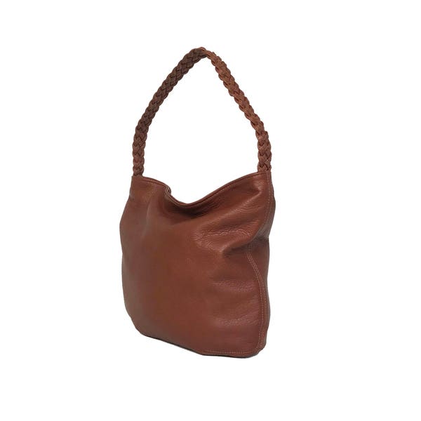 Brown Leather Hobo Bag with Braided Handle, Casual Everyday Shoulder Handbag, Tan Soft Leather Purse, Handbags and Purses, Claudia