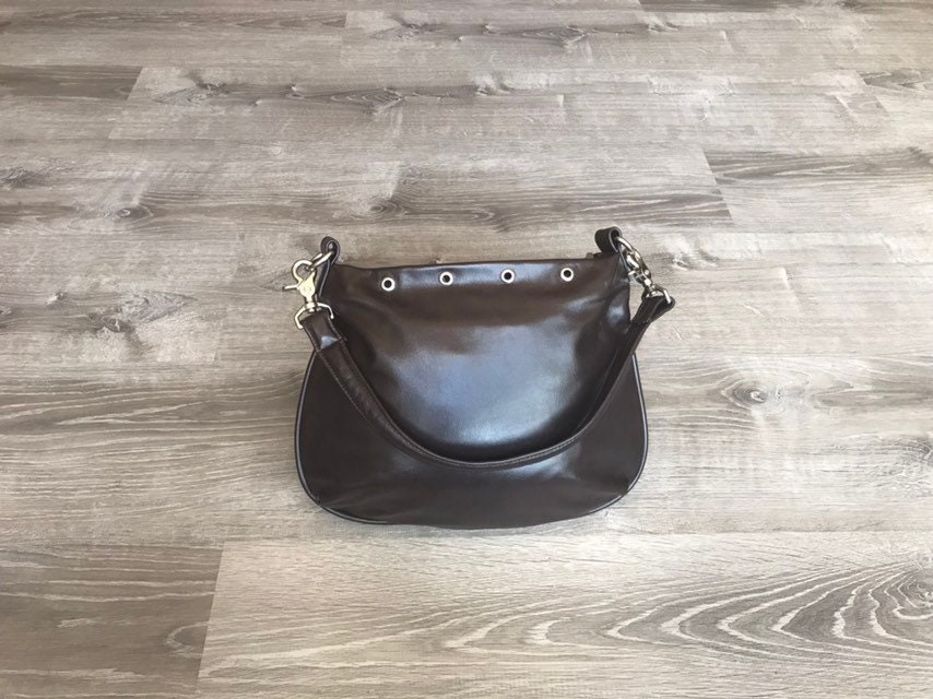 Flat Purse Brown Leather Bag Small Hobo Bag Fashion Bags | Etsy