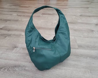 Green leather bag, trendy casual hobo purse, handmade everyday shoulder handbag, mom gift, colorful retro bags, Alicia