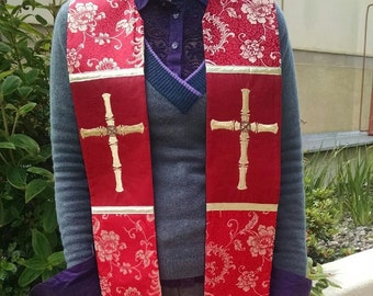 Red and Gold Chinese Brocade Clergy Stole