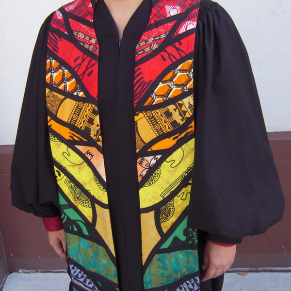 Clergy Stole - African Prints in Swirling Rainbow Stained Glass Pattern