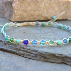 Adjustable Macrame Anklet, Hemp Anklet, Surfer Jewelry, Metal Free, Beaded Anklet, Beaded Macrame, Ocean Anklet, Mixed Stone Macrame