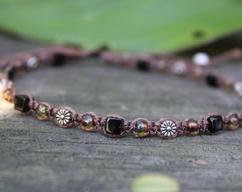 Tobillera de macramé ajustable e impermeable, joyería surfera, tobillera con cuentas, macramé con cuentas, tobillera bohemia, tobillera con piedras, pulsera de tobillo, obsidiana