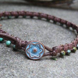 African Turquoise Anklet, Macrame Anklet, Beaded Macrame, Waxed Cotton Anklet, Gifts for her, Boho Anklet, Stone Anklet, Button Clasp