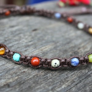 Macrame Anklet, Desert Calico, Mixed Stone Anklet, Adjustable Anklet, Colorful Anklet, Teen  Gift, Sustainable, Summer jewelry, beach wear