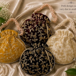 Bestickter Potli, indisches Hochzeitsgeschenk, Brautclutch, traditionelle Geldbörse mit Kordelzug