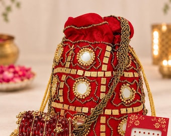 Indian Potli Gift Set with Bangles and Bindi, Custom Color Festive Gift for Women
