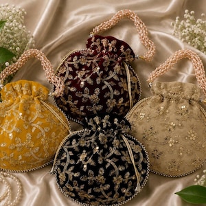 Bolso de mano tradicional con cordón, tipo Potli bordado, regalo de boda indio
