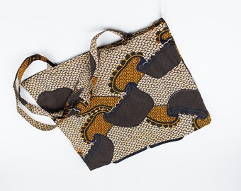 Reusable African tote bag | Ankara tote | Handmade African Wax Print Tote Bag | Kakira Shopping Bag- Brown