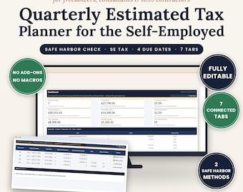 Quarterly Estimated Tax Planner for Self Employed, 1099 Tax Spreadsheet with Safe Harbor Calculator, Excel Google Sheets