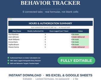 ABA Session Data Tracker Spreadsheet, Behavior Log Excel, BCBA RBT Caseload, Abc Data, Google Sheets
