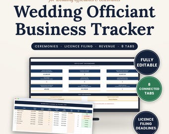 Wedding Officiant Business Tracker Spreadsheet, Marriage Licence Filing Log, Ceremony Booking Revenue, Excel Google Sheets