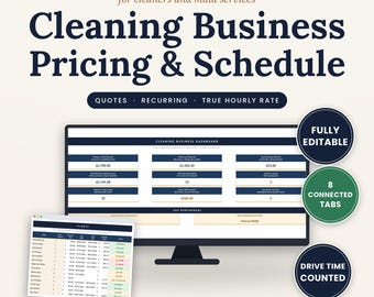 Cleaning Business Spreadsheet, Quote Calculator, Recurring Schedule, True Hourly Rate, Client Job Tracker, Excel Google Sheets