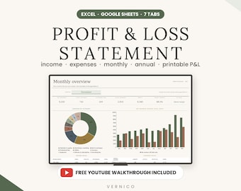 Profit and Loss Statement Template Google Sheets Excel Small Business P&L Income Expense Tracker Bookkeeping Spreadsheet