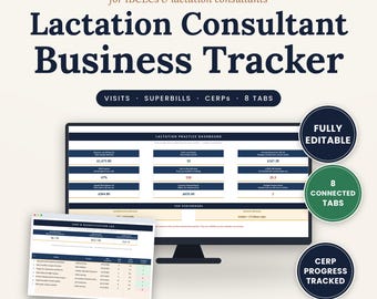Lactation Consultant Business Tracker Spreadsheet, IBCLC Superbill Log, CERP Recertification, Client Visits, Excel Google Sheets