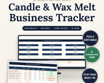 Candle Making Business Spreadsheet, Wax Melt Cost Calculator, Etsy Fee Profit Pricing, Batch Cure Inventory Tracker, Excel Google Sheets