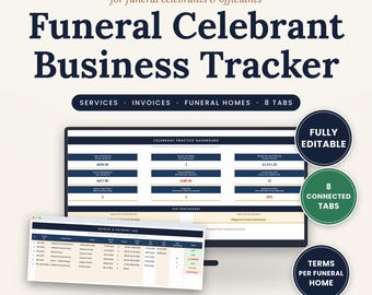 Funeral Celebrant Business Tracker Spreadsheet, Funeral Home Invoicing, Payment Terms, Service Log, Excel Google Sheets