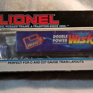 Lionel Wisk Tractor and Trailer, die-cast cab/chassis, O/O27 gauge train layout