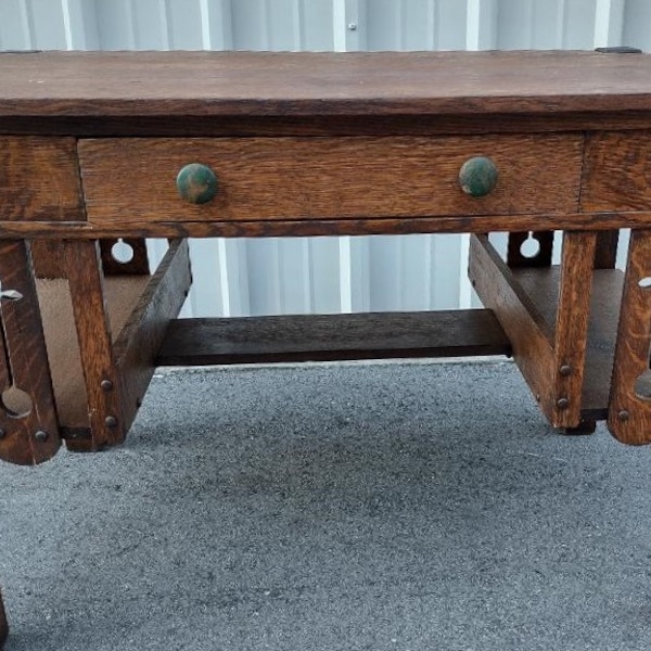 Antique Tiger Oak Mission/Arts and CraftLlibrary Table/Desk, circa: 1910  -  FREE SHIPPING