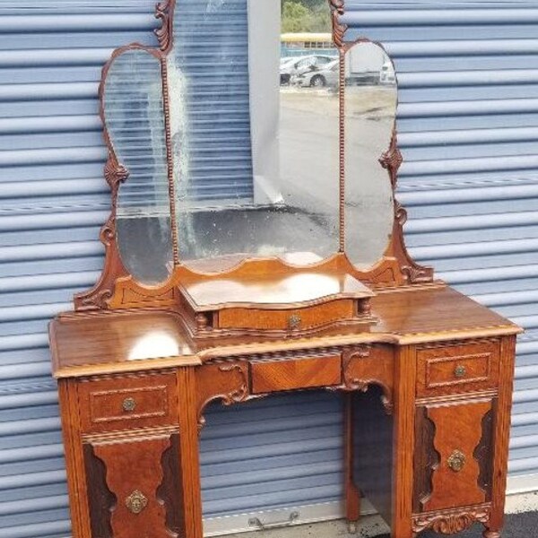 Antique/Vintage Walnut Vanity, 1930s - Please contact us for shipping before purchase.