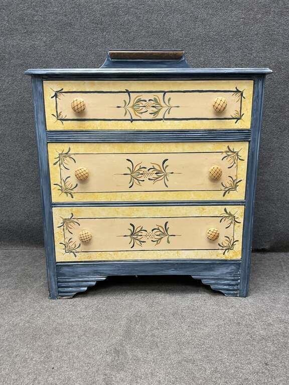 blue and yellow dresser Vintage/Antique Paint Decorated Country Dresser