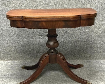 American Classical/Regency-Period flame-mahogany swivel-top game table, c. 1830 to 1850 FREE SHIPPING
