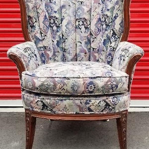 Vintage Mahogany & Upholstered Channel Back Chair, 1920s to 1940s FREE SHIPPING