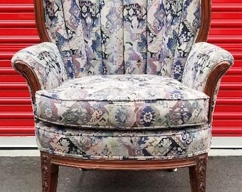 Vintage Mahogany & Upholstered Channel Back Chair, 1920s to 1940s FREE SHIPPING