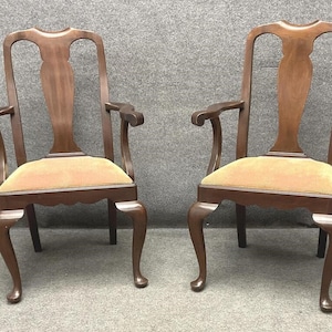 Matching Pair of Henkel Harris Traditional Queen Anne Style Dining Captain's Chairs  -  FREE SHIPPING