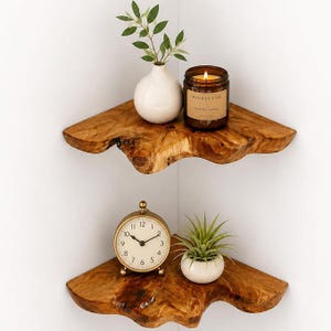 Floating Corner Shelf Set of 2, Live Edge Wood Wall Shelves, Cedar Root Corner Shelf, Rustic Plant Shelf, Small Corner Decor, 7x7 Inch