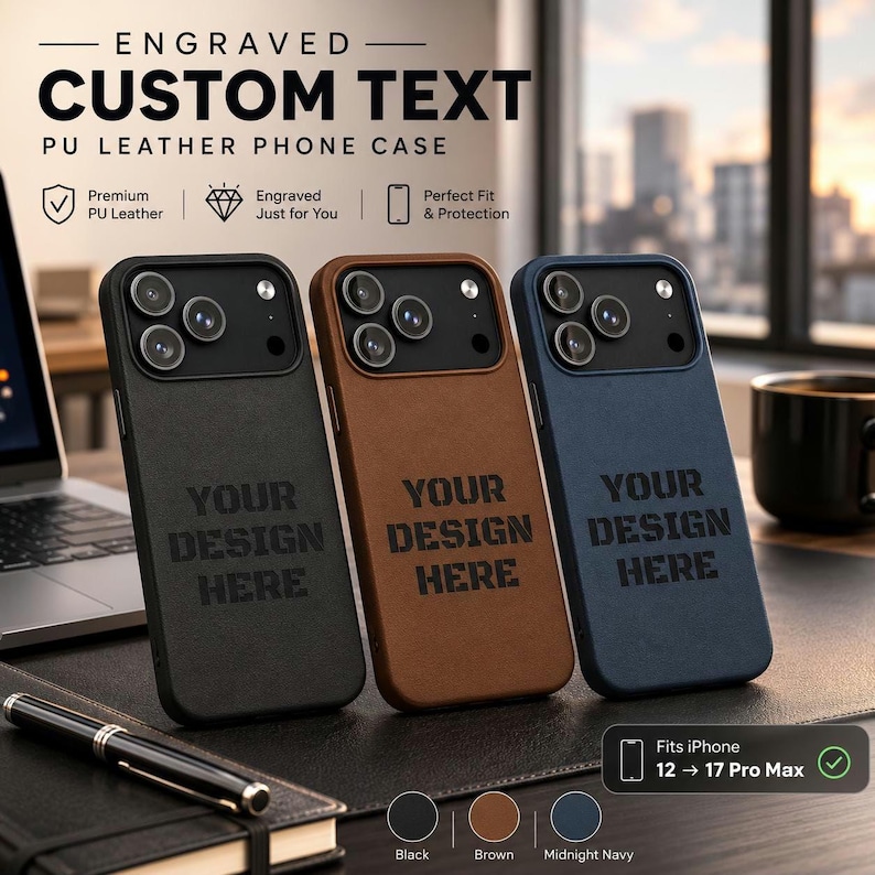 Etui na telefon ze skóry PU z grawerunkiem | Etui z personalizowanym tekstem zdjęcie 1