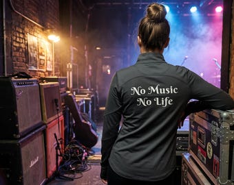 Women's Quarter Zip Pullover, Charcoal Gray Sweatshirt, No Music No Life Top