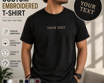 Individuell besticktes T-Shirt | Ihr Text, Stil, Wunschschriftfarbe
