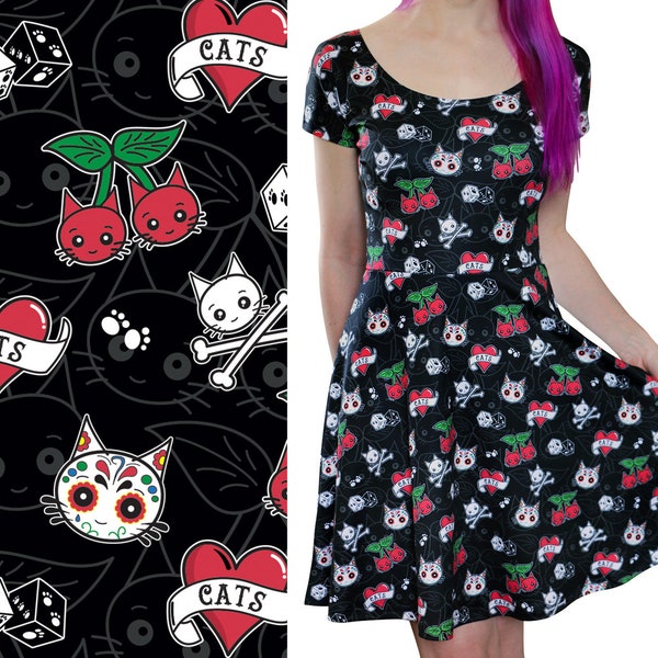 Cute Cat Dress: Size 6 - 20 - CATTOOS Cat Tattoo Dress - Cute Dress for Women - Skater Dress - Cat Clothing - Alternative Fashion