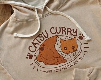 Katsu Curry Hoodie - Japanese Food Cat Sweater - Unisex (Mens & Womens) - Cute Cat Clothing - Japan Hoodie - Kawaii Hoody