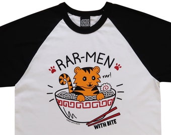 Rar-men T-Shirt - Japanese Ramen Noodles Baseball T-Shirt - Unisex / Mens / Womens Clothing - Cute Tiger T-Shirt