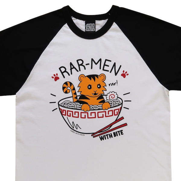 Rar-men T-Shirt - Japanese Ramen Noodles Baseball T-Shirt - Unisex / Mens / Womens Clothing - Cute Tiger T-Shirt