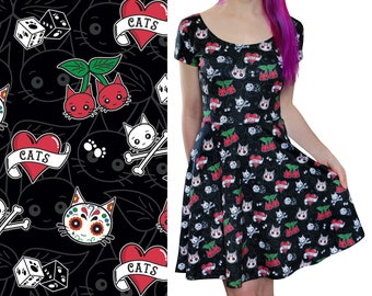 Cute Cat Dress: Size 6 - 20 - CATTOOS Cat Tattoo Dress - Cute Dress for Women - Skater Dress - Cat Clothing - Alternative Fashion